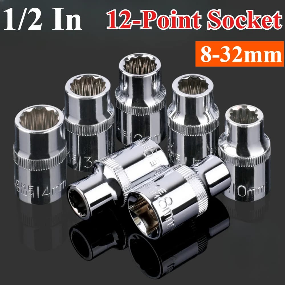 Chiave a cricchetto da 1/2 pollice con attacco 8-32mm Punta a bussola corta a 12 punti Set di bussole a 12 denti per utensile manuale per riparazione auto