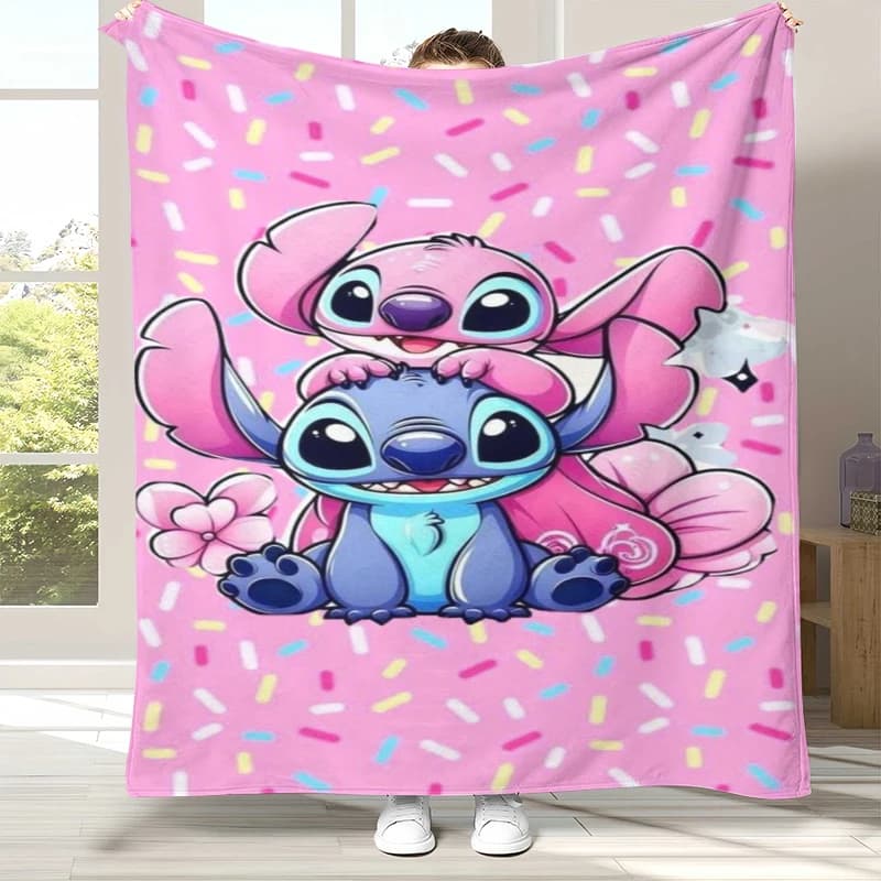 Coperta in flanella con cartoni animati Kawaii S-Stitch, coperta in peluche ultra morbida e calda per la casa, la camera da letto, il divano, il campeggio, il picnic, regalo per bambini