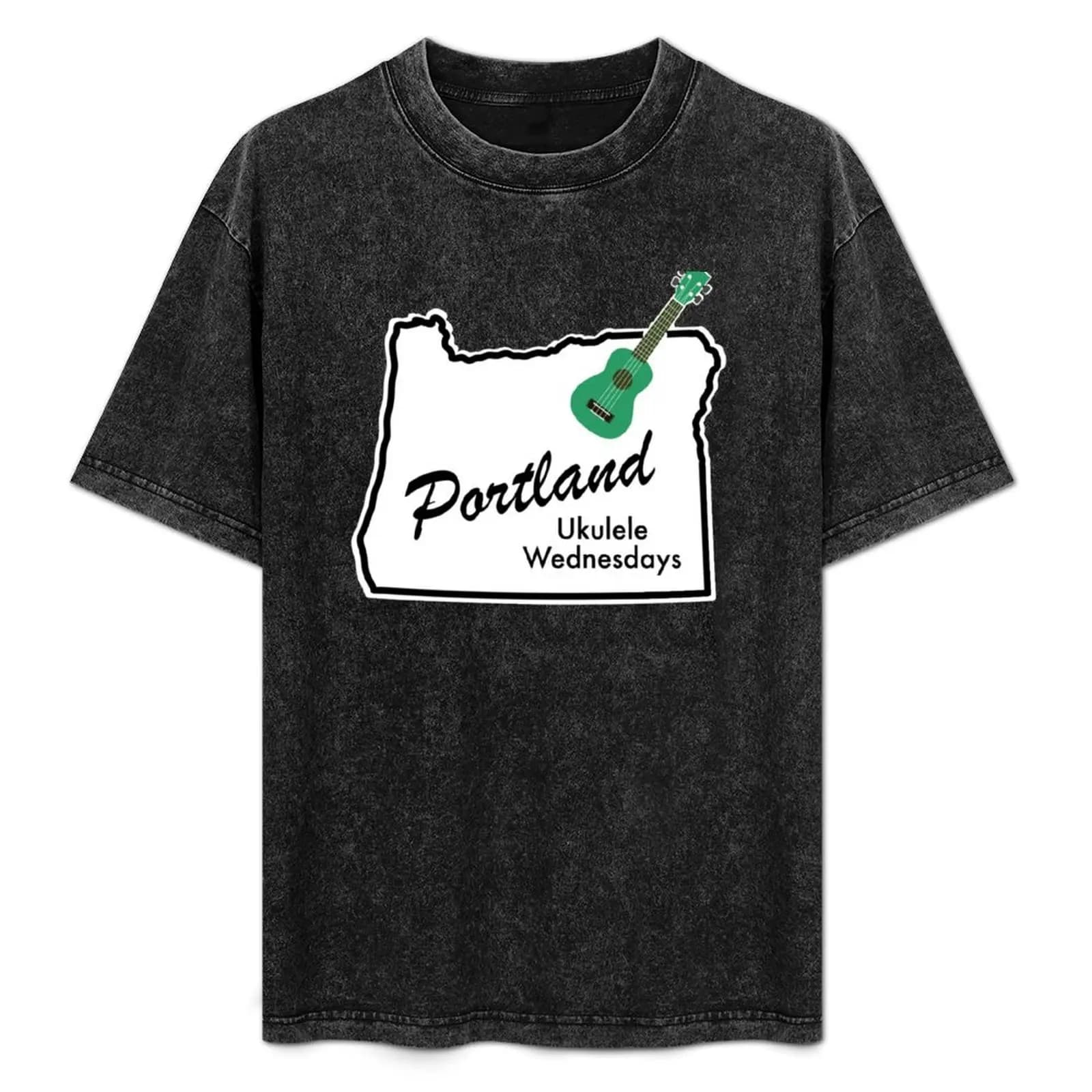 T-shirt Portland Ukulele Wednesdays, top casual a maniche corte in stile urbano