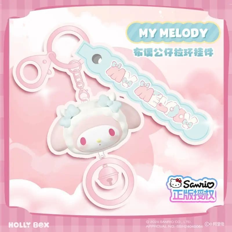 Peluche Sanrio Bestseller con Anello a Strappo, Adorabile HelloKitty, Bambola Cartoon Kawaii Versione Q MyMelody, Portachiavi Personalizzato per Zaino Studenti