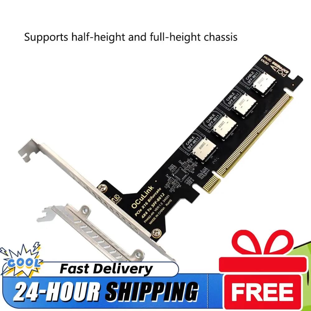 Scheda di Biforcazione PCI-Express 4.0 16x PCIE Staccabile a 1/4 Oculink per SSD U.2 e Dock per Scheda Grafica Esterna EGPU