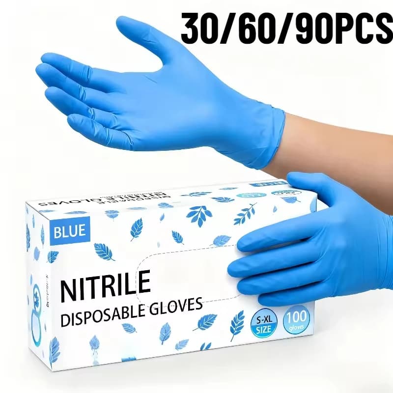 30/60/90PCS Guanti in nitrile blu Guanti per pulizia usa e getta Pet Bagno Parrucchiere Pulizia della casa Tintura dei capelli Strumenti impermeabili