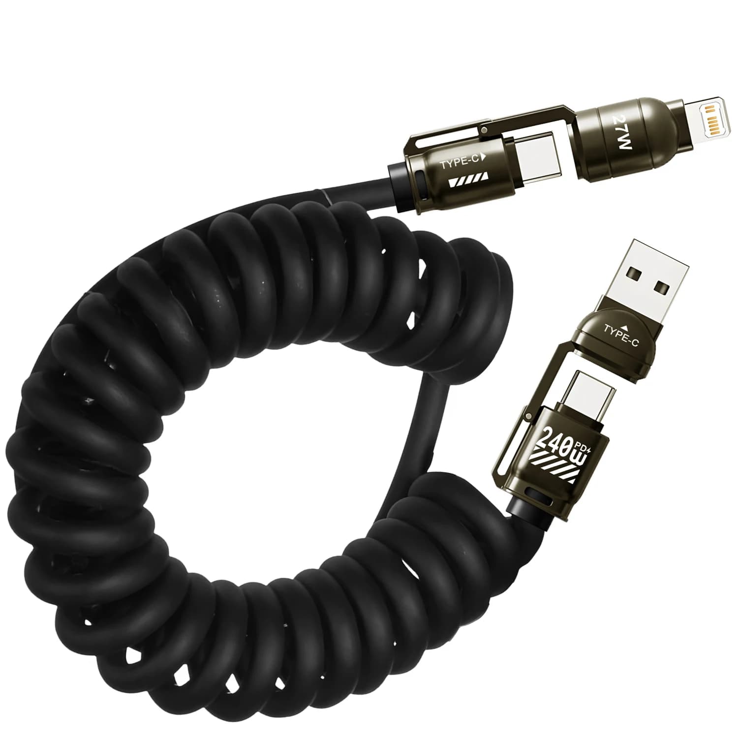 Cavo Dati 2-in-2 240W per Ricarica Super Veloce, Cavi in Lega di Zinco PD 4-in-1 Multi USB Tipo C a Lightning Tipo C per Telefono e Tablet