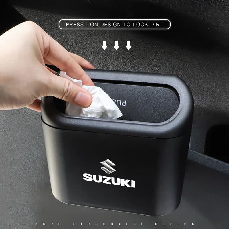 Pattumiera nel veicolo Logo dell'auto Custodia per immondizia Secchio portaoggetti Accessori per Suzuki Jimny Swift Samurai Vitara SX4 Alto Kaiser