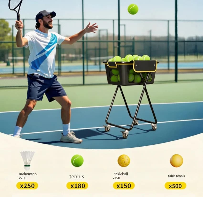 Portable Rolling Tennis Pickleball Ball Cart, Wheeled Movable Ball Storage Basket for Training Competition Ball Collection