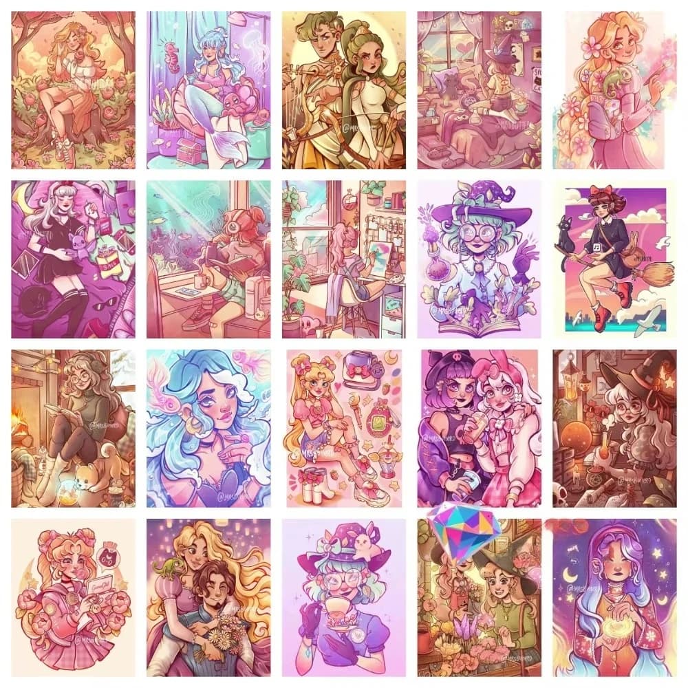 Cartoon Cute Girl Diamond Painting Kit Square Round Diamond 5D DIY Dreamy Witch Mosaic Handmade Art Exquisite Gift Home Decor