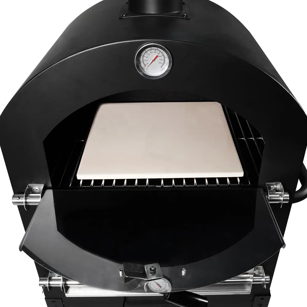 Griglie per barbecue da esterno premium Forno per pizza in acciaio rivestito ad alto polvere con pietra per pizza elettronica Cottura al carbone al legna