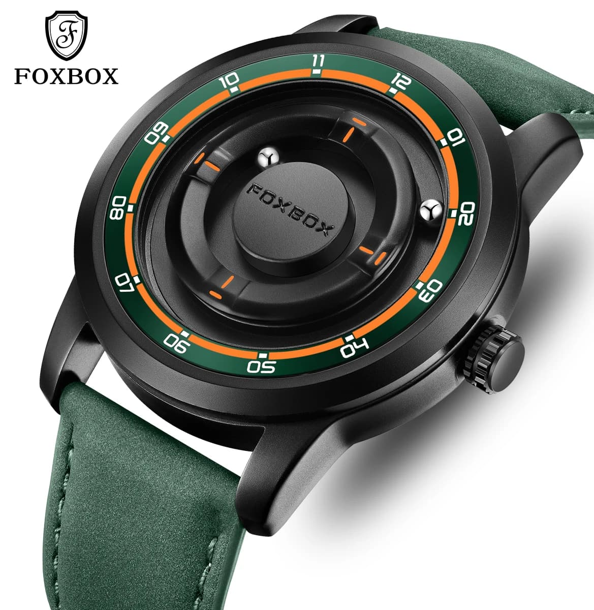 FOXBOX Orologio Planet Design Moda Puntatore magnetico galleggiante Cuscinetto a sfere gratuito Orologio al quarzo impermeabile semplice creativo per uomo