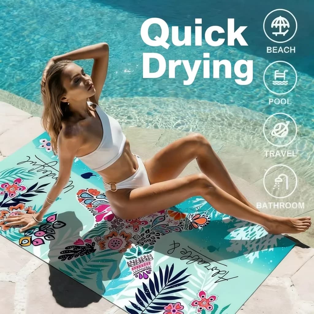 Telo Mare Super Morbido in Microfibra con Motivi Marini, Asciugatura Rapida, Anti-Sabbia, per Viaggi, Yoga, Campeggio, Nuoto