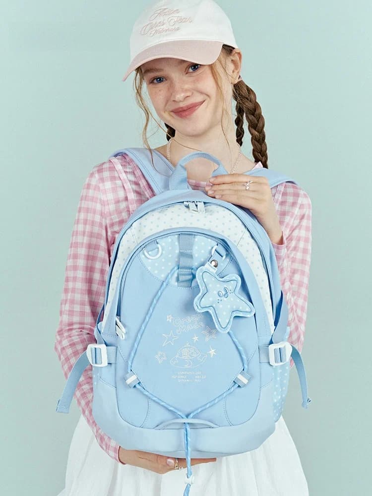 VANWALK Original High Aesthetic Value Casual Commuting High School Girls Double Shoulder Bag Student Travel Lightweight Backpack