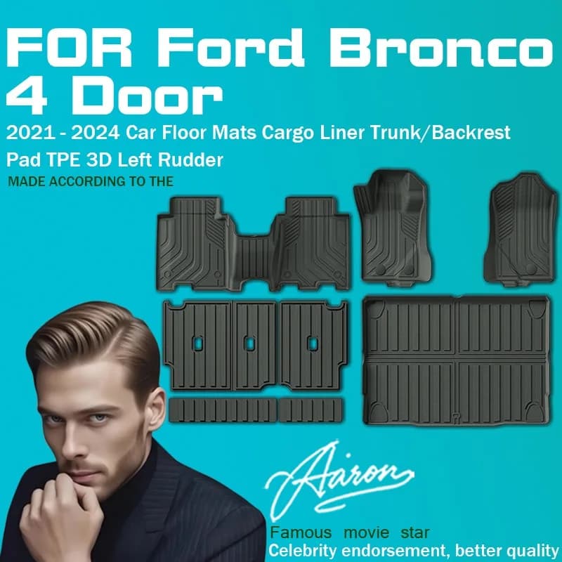 For Ford Bronco 4-Door 2021-2024 Floor Mats Full Set TPE All-Weather Waterproof Liners With Trunk Mat 1st & 2nd Row Custom Fit