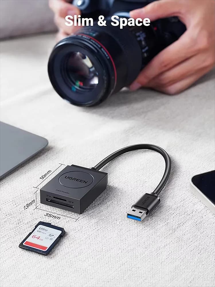 UGREEN SD Card Reader USB 3.0 Dual Slot Flash Memory Card Reader TF SD SDXC SDHC MMC RS-MMC Micro SDXC Micro SDHC UHS-I for Mac