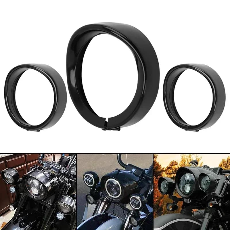 Moto 7 "bezel ring visor 4.5" fendinebbia cover Trim black for Harley Touring Road King Electra Glide Softail