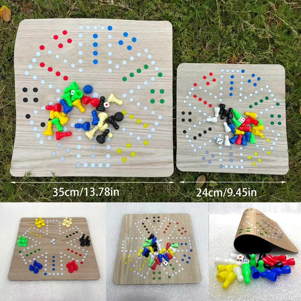 Six-Player Flying Chess Set, Offered in Sizes of 35Cm And 24Cm. Include:a Rubber Board, 24 Pieces, and Two Dice