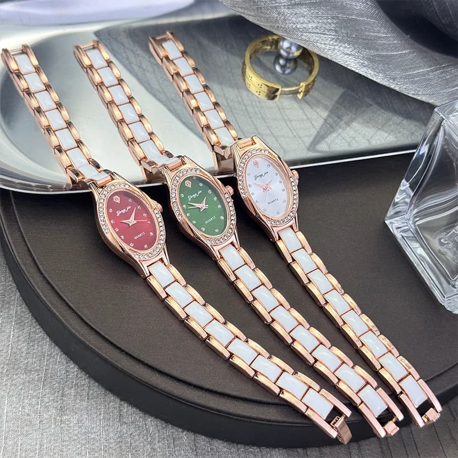 Fashionable Women's Wrist Watch, Casual, Popular, with Pink Gold Imitation Ceramic Bracelet, Luxury Quartz Watch