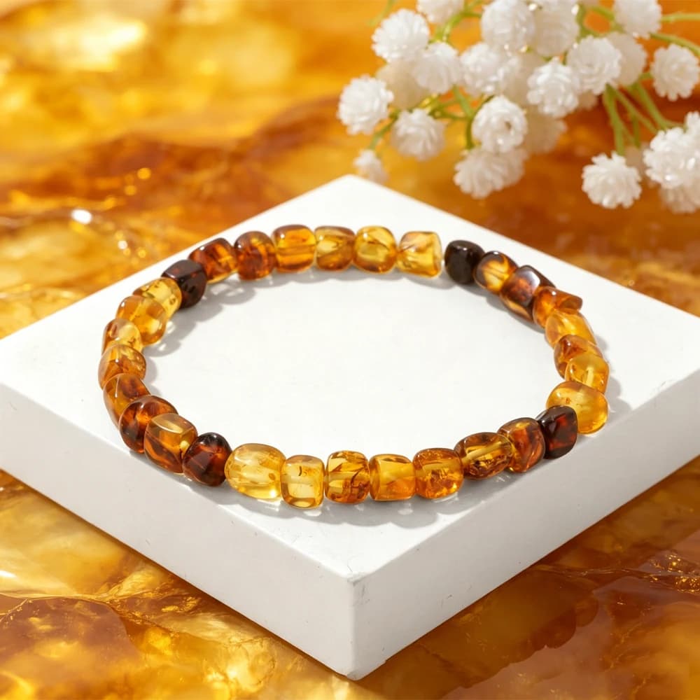 Irregular Cube Amber Bracelets for Unisex Baltic Beeswax Natural Stone Beads Bracelets for Women Men Healing Jewelry Gift
