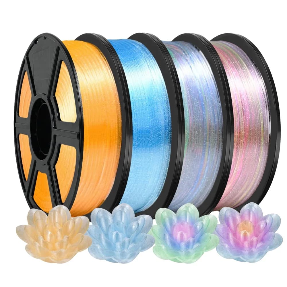 Filamento Glitterato PLA+ Trasparente 1.75mm 1kg 500g 250g, Filamento PLA Traslucido con Cambio Colore Arcobaleno, Materiali per Stampanti 3D PLA Sfumato