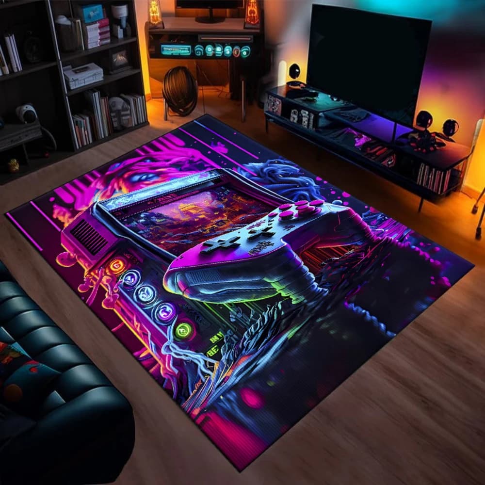 Tappeto con motivo controller per videogiochi vibrante, tappeto per decorazioni per camera da letto e soggiorno, giocatore di gioco, decorazioni per la casa, zerbino d'ingresso, dormitorio