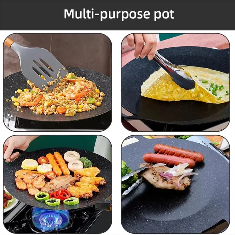 【Vendita 24 ore】 Padella antiaderente da 34 cm Piastra per barbecue rotonda coreana Padella per accessori per barbecue da campeggio da viaggio all'aperto