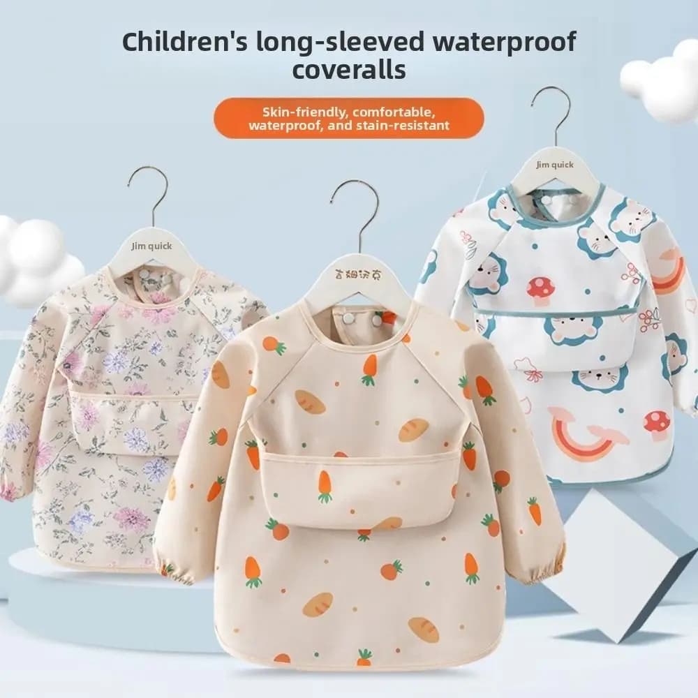 New Waterproof Child Feeding Bib Feeding Blouse Soft Long Sleeve Apron Children's Feeding Smock Rice Pocket Toddler Bibs
