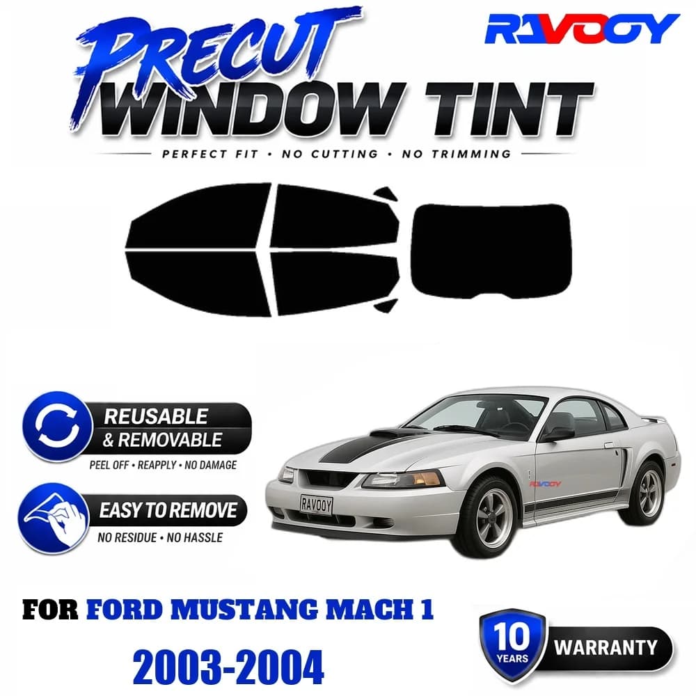 RAVOOY Precut Window Tint, Reusable Removable EPU Film, Custom Fit for Ford Mustang Mach 1 2003-2004, UV Heat Protection