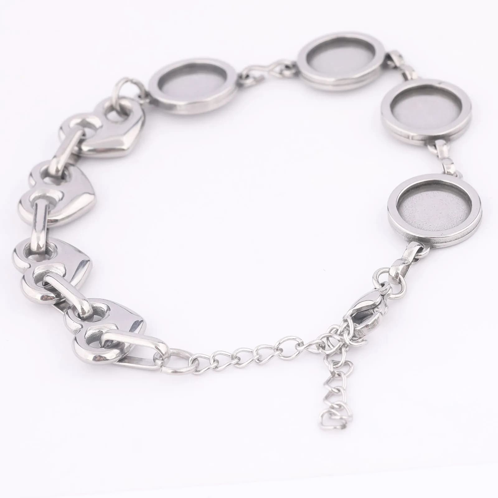2 pezzi di base per bracciale con connettore a cuore in acciaio inossidabile, adatti per braccialetti cabochon da 10 mm, impostazioni della lunetta, risultati di gioielli fai da te