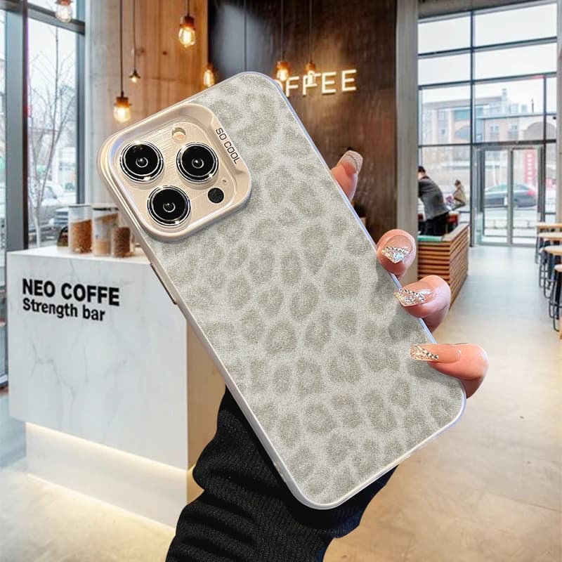 Leopard Print Phone Case for iPhone 17 AIR 16 15 14 13 Pro 12 11 Pro Xs X XR Max Laser Hard PC+TPU Cases Back Cover-J340P1