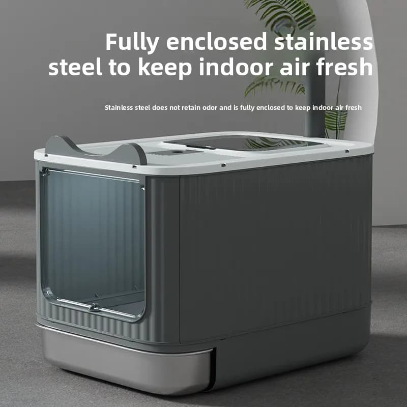 Lettiera per Gatti Chiusa Oversize Anti-Schizzi in Acciaio Inossidabile, Elimina Odori, Autopulente, Stile Cassetto, Silenziosa, Igienica per Gatti Domestici