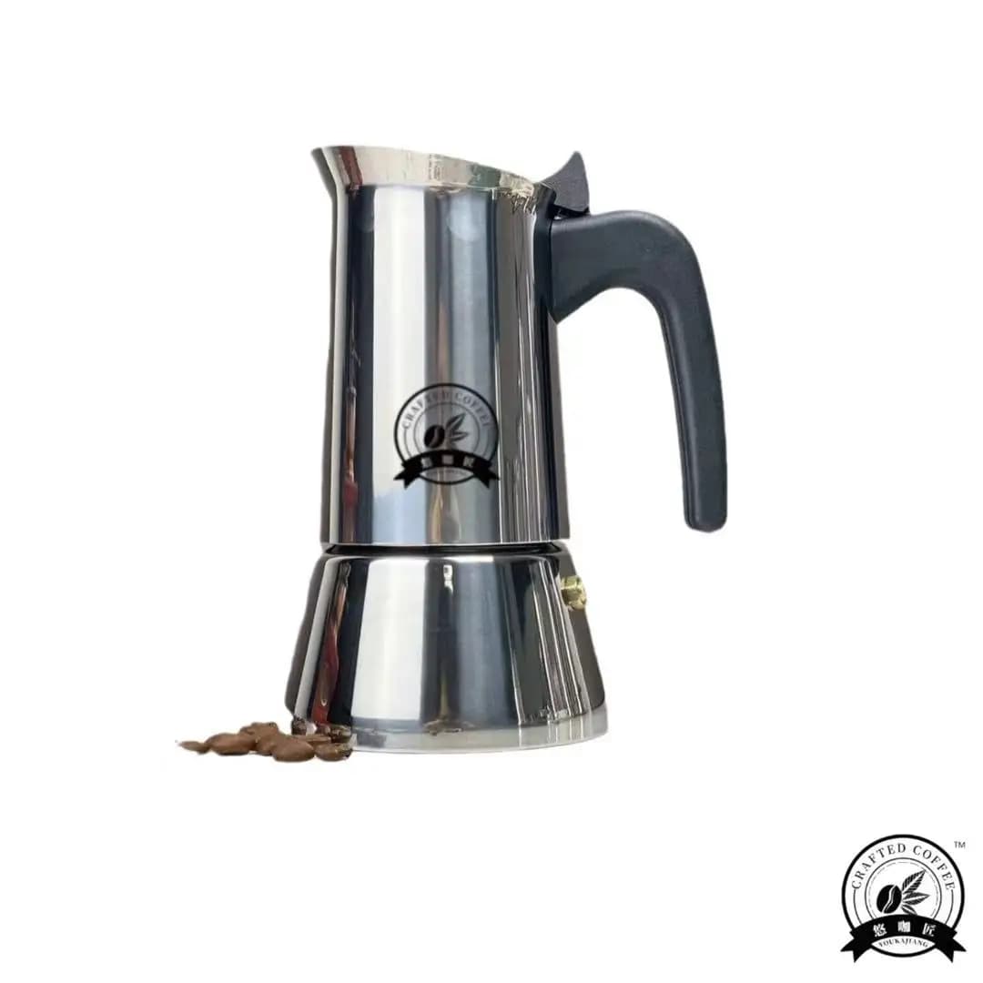 Pentola Moka classica in acciaio inossidabile 4/6. Per casa/ufficio/esterno. Funziona su induzione e gas