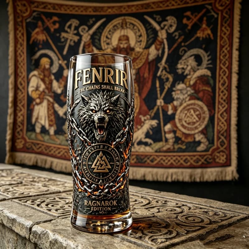 Boccale in Vetro Fenrir Lupo Norreno, Tazza da Whisky con Simbolo Runico Vichingo, Articoli da Bar Gotici Scuri per Feste, Birra e Decorazioni da Collezione