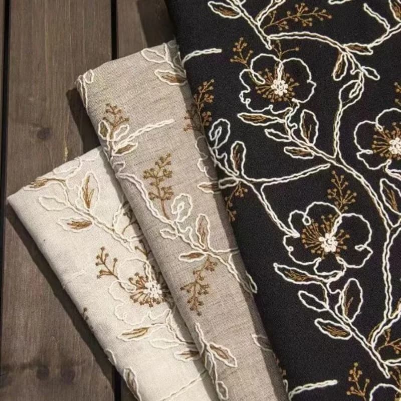 Embroidered Tulle Lace Trim Fabric Linen Cotton Vintage Crabapple Rope Stitch Sheer Stage Dress Gown DIY Sewing Accessories