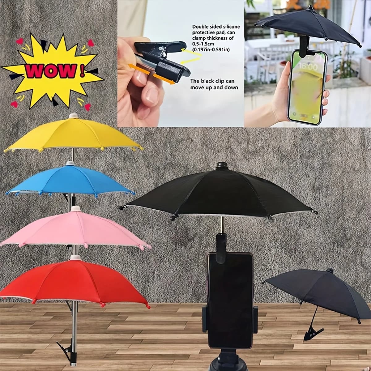 Supporto per telefono cellulare Protezione solare Ombrello Clip Telefono cellulare esterno Ombrello fisso Ombrellone antipioggia Telefono cellulare Antiriflesso