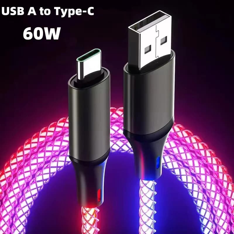 Fast Charging RGB Breathing Luminous Gradient Light Data Cable 66W TYPE-C Charger For iPhone Huawei Xiaomi Charger USB Cable