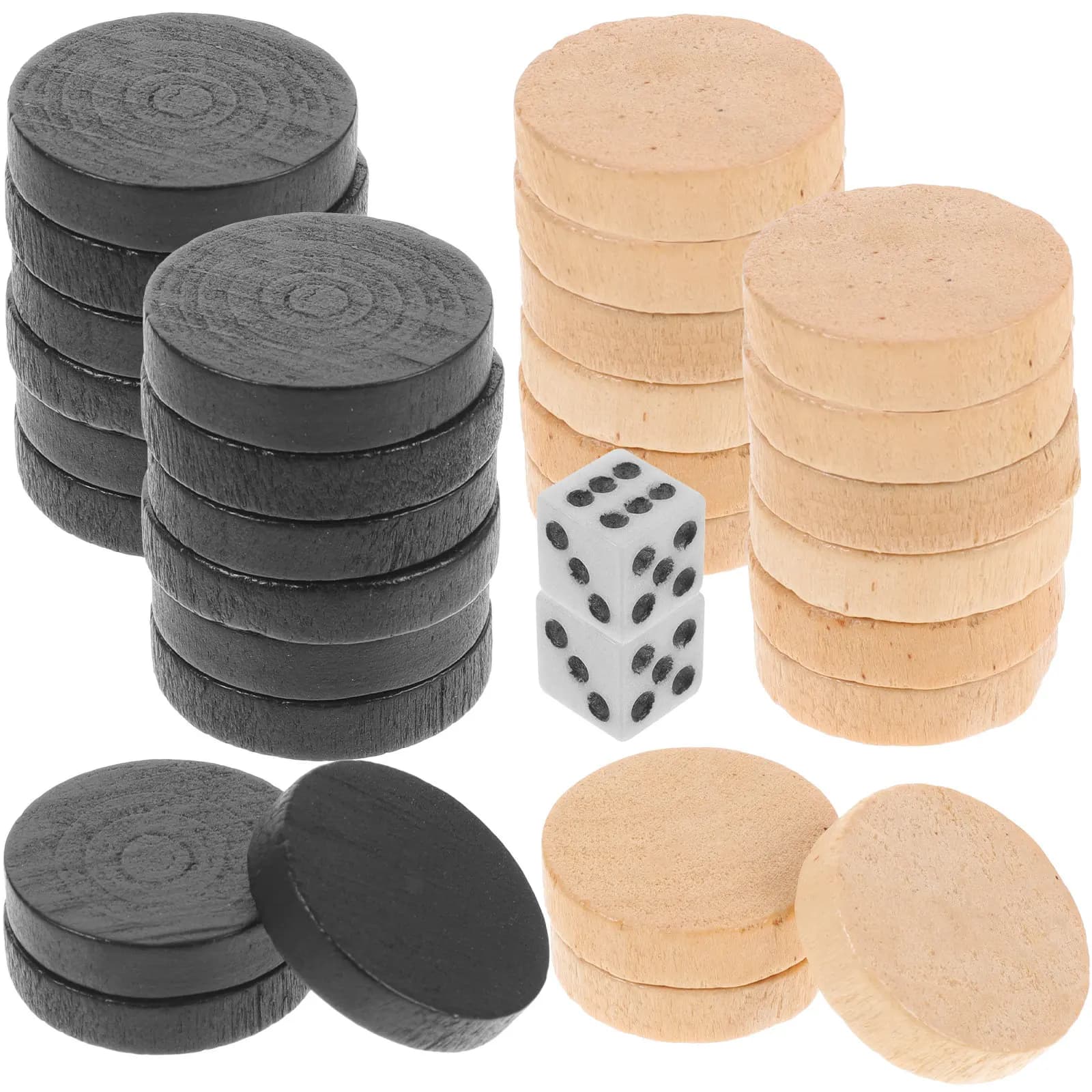 Set di Pezzi in Legno Robusti per Dama, Compatibili con Giochi da Tavolo come il Backgammon, Set di Scacchi Rotondo Portatile, Idea Regalo per Famiglia e Amici