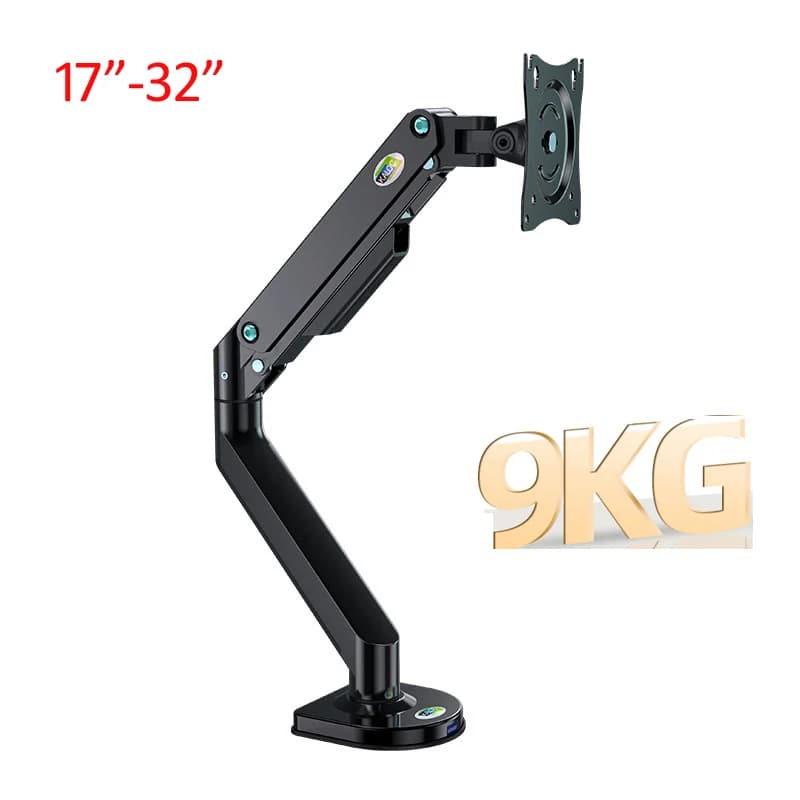 Supporto da scrivania ergonomico a doppio braccio con molla meccanica D200 2-9kg per monitor da 17-32 pollici, con morsetto e attacco a foro passante.