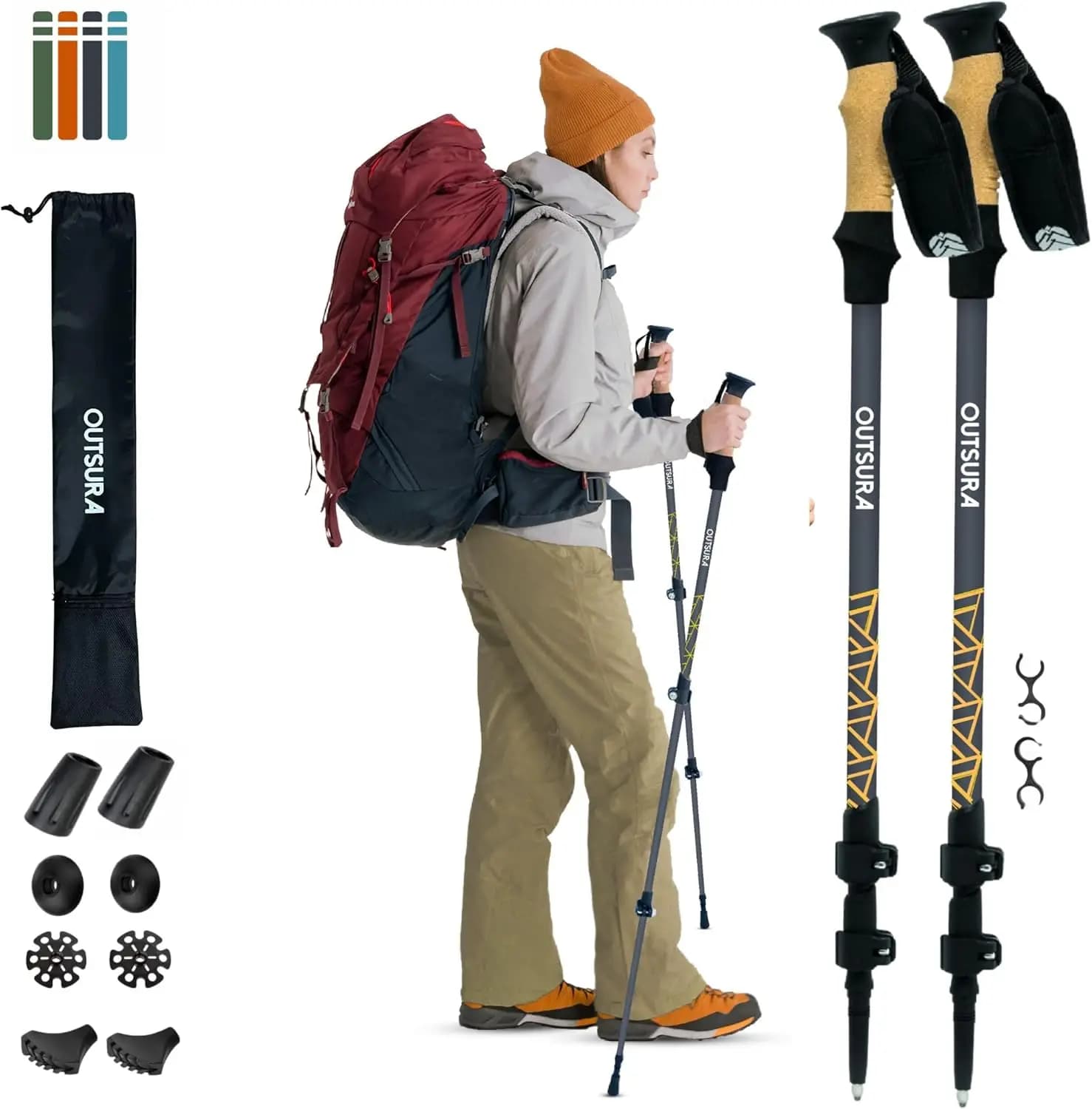 Professional Trekking Sticks in Carbon Fiber, Pack of 2, Hiking and Walking Sticks