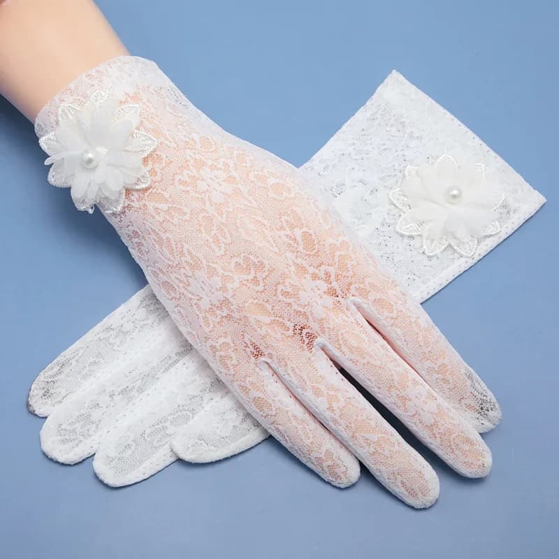 Women's Summer Gloves Resistant to UV Rays, Sottili come il Ghiaccio, per Guida e Ciclismo, Touch Screen, Anti-slip, Corti, Solar Protectives with Lace