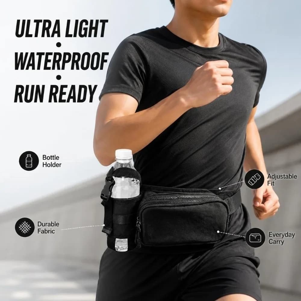 Waterproof Running Waist Pack Adjustable Oxford Bottle Holder Waist Bag Lightweight Crossbody Running Belt Bag Trail Exercise