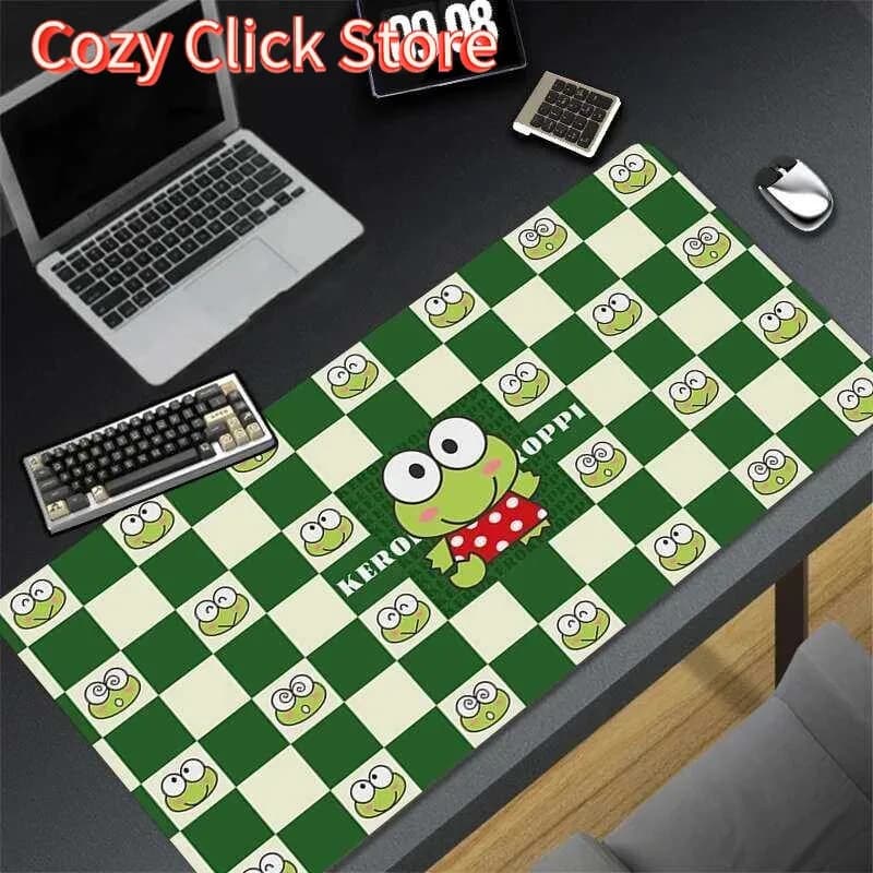Kawaii Green Frog Mouse Pad Laptop Cartoon Gaming Mousepad Kero Kero Keroppi Tappeto per tastiera in gomma PC Anime Gamer Cabinet Tappetino da scrivania