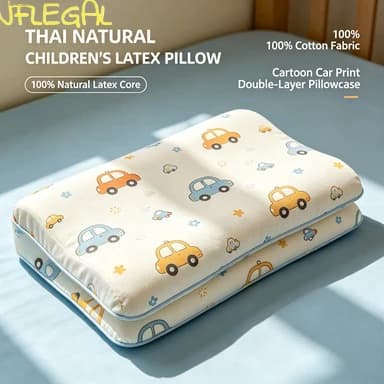 Cuscino per Bambini in Lattice Naturale Thailandese JFLEGAL, Cuscino Ortopedico per il Supporto del Collo con Fodera in Cotone con Disegni per il Sonno dei Bambini