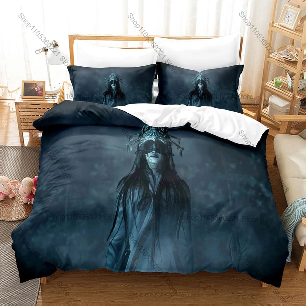 Cool FATAL FRAME Project Zero Camera Obscura Wisteria Ghost HD Print Bedding Set Duvet Cover + 2 Pillowcases Horror Game Room De