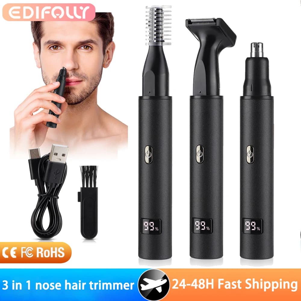 3 in 1 Electric Ribbed Earrings Haircuts for Men LED Display Pencil Bases Eyebrow Barba Hair Cutter Nasal Trimme