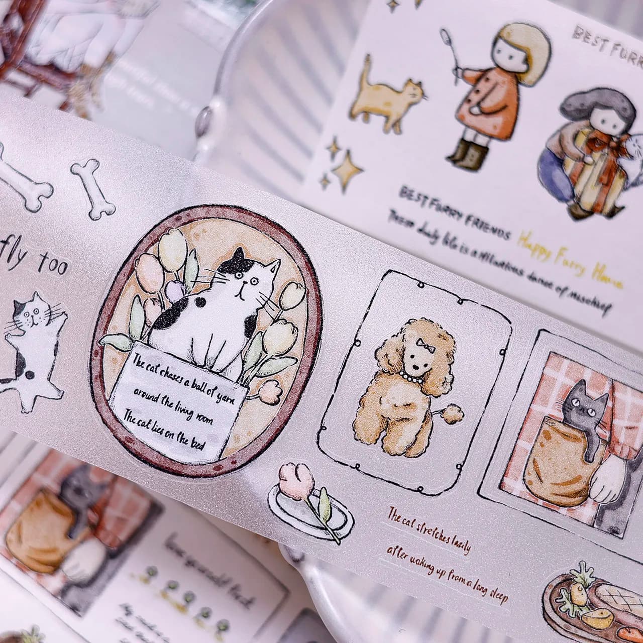 Xiaobaijia New Friends Diary Light Retro Salt Cat Dog Washi Paper PET pre die cut HTape