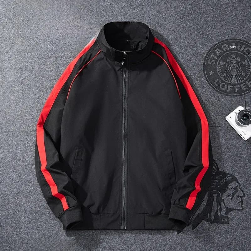 Spring 2026 Men's Casual Sporty Jacket Loose Fit Three-Stripes Couple Outerwear Youth Trendy Stand Collar Windproof Polyester