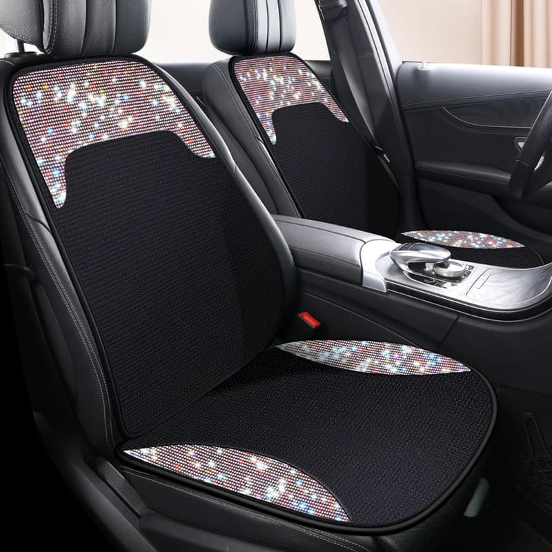 Luxury Diamond Shiny Ice Silk Car Seat Cover for Women Universal Fashion Breathable Auto Cushion Ladies Car Interior Accessories