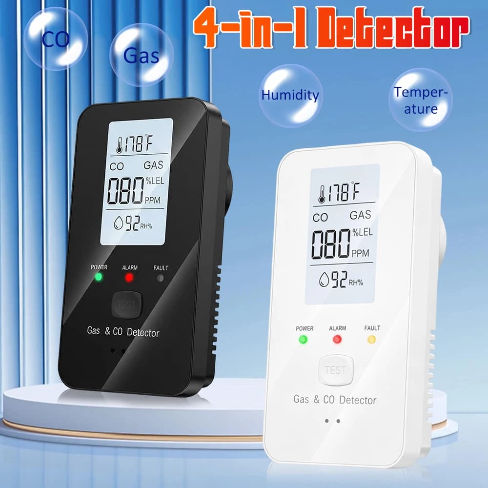 Rilevatore Combinato di Gas Naturale e Monossido di Carbonio, Allarme 4-in-1 per Monossido di Carbonio, Propano, Metano per Casa, Camper, Appartamento