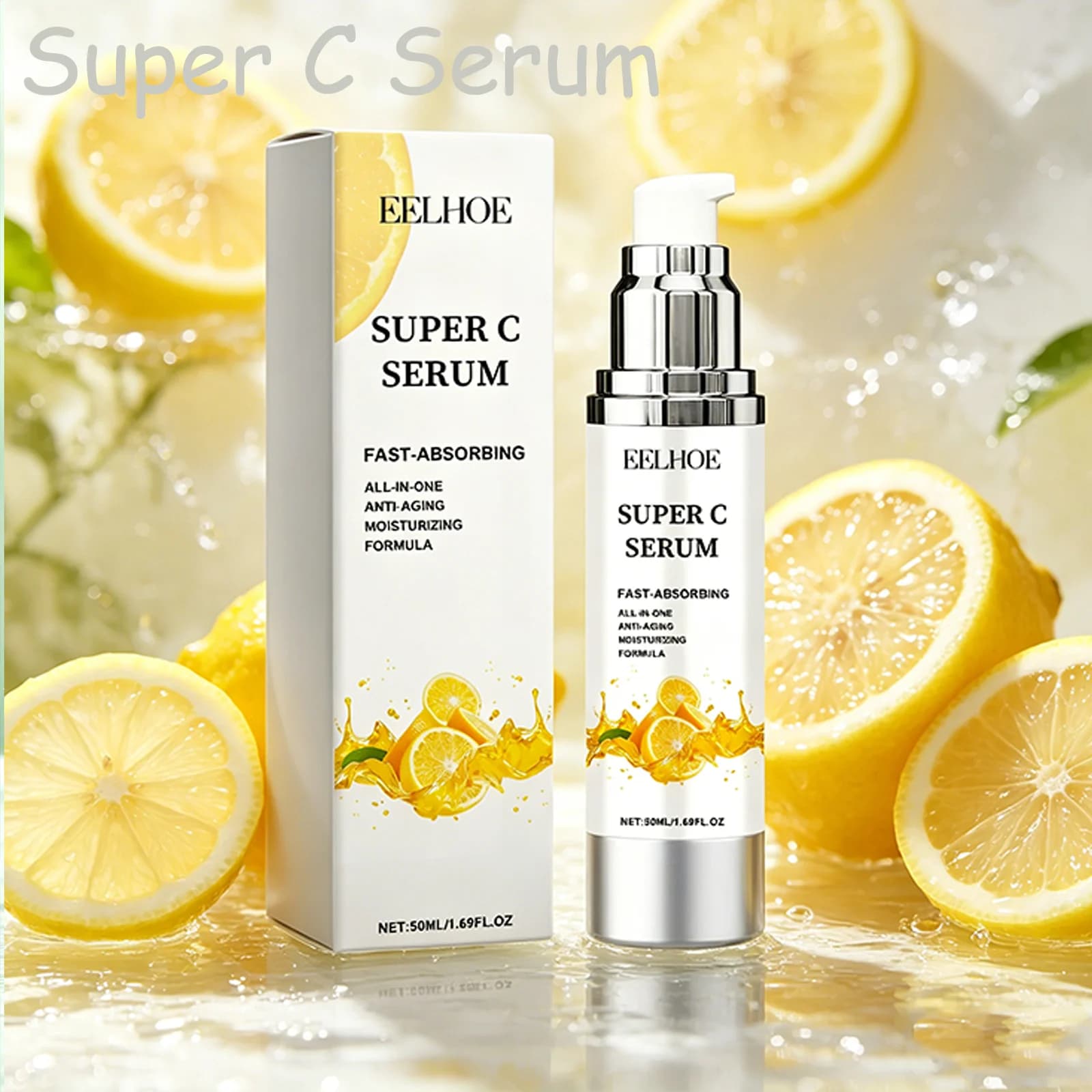 Siero Viso Idratante alla Vitamina C Eelhoe, Nutre la Pelle, Riduce Rughe e Linee Sottili, Rassoda e Illumina il Tono della Pelle, Siero Super C