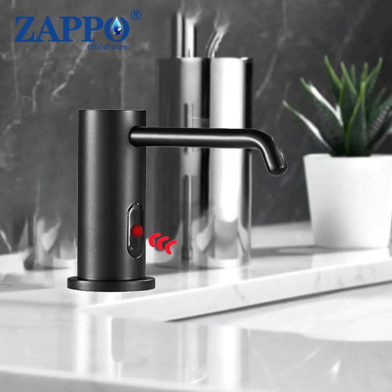 ZAPPO Dispenser automatico di sapone touchless per lavello da cucina, bagno, dispenser di sapone elettrico commerciale liquido incorporato, nero