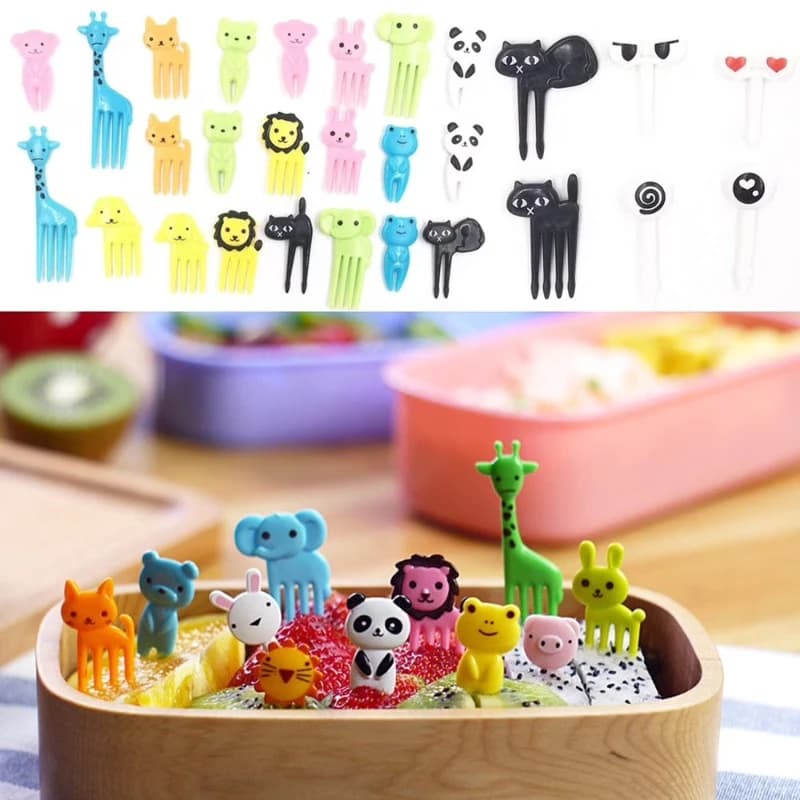 Set di 5/10/36/44 Stuzzicadenti a Forma di Animali per Bambini, Forchette per Frutta Riutilizzabili per Pranzo e Bento Box