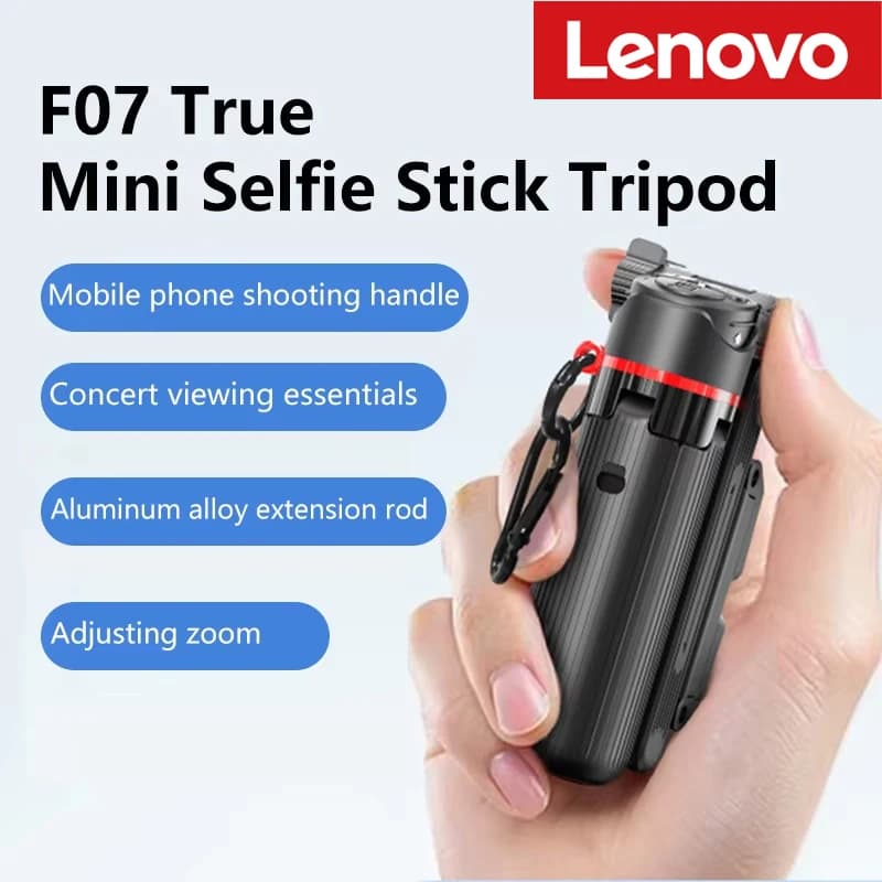 Lenovo Selfie Stick Extensible Tripod with Bluetooth Grip, Phone Support with Mosque for Live Streaming and Travel